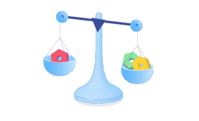 Illustrated components balancing out on a vintage-type scale.
